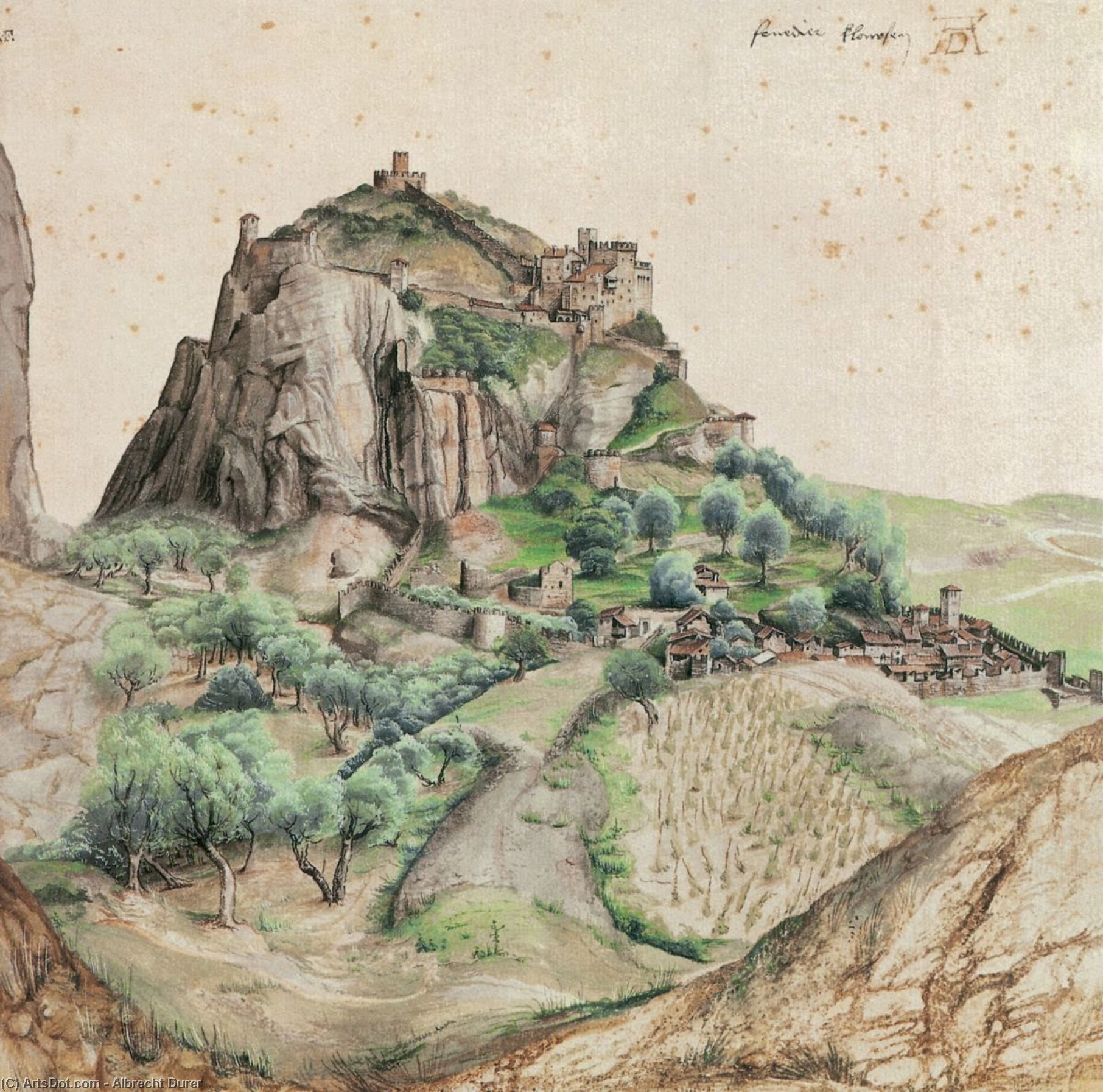 WikiOO.org - Encyclopedia of Fine Arts - Maleri, Artwork Albrecht Durer - Castle And Town Of Arco