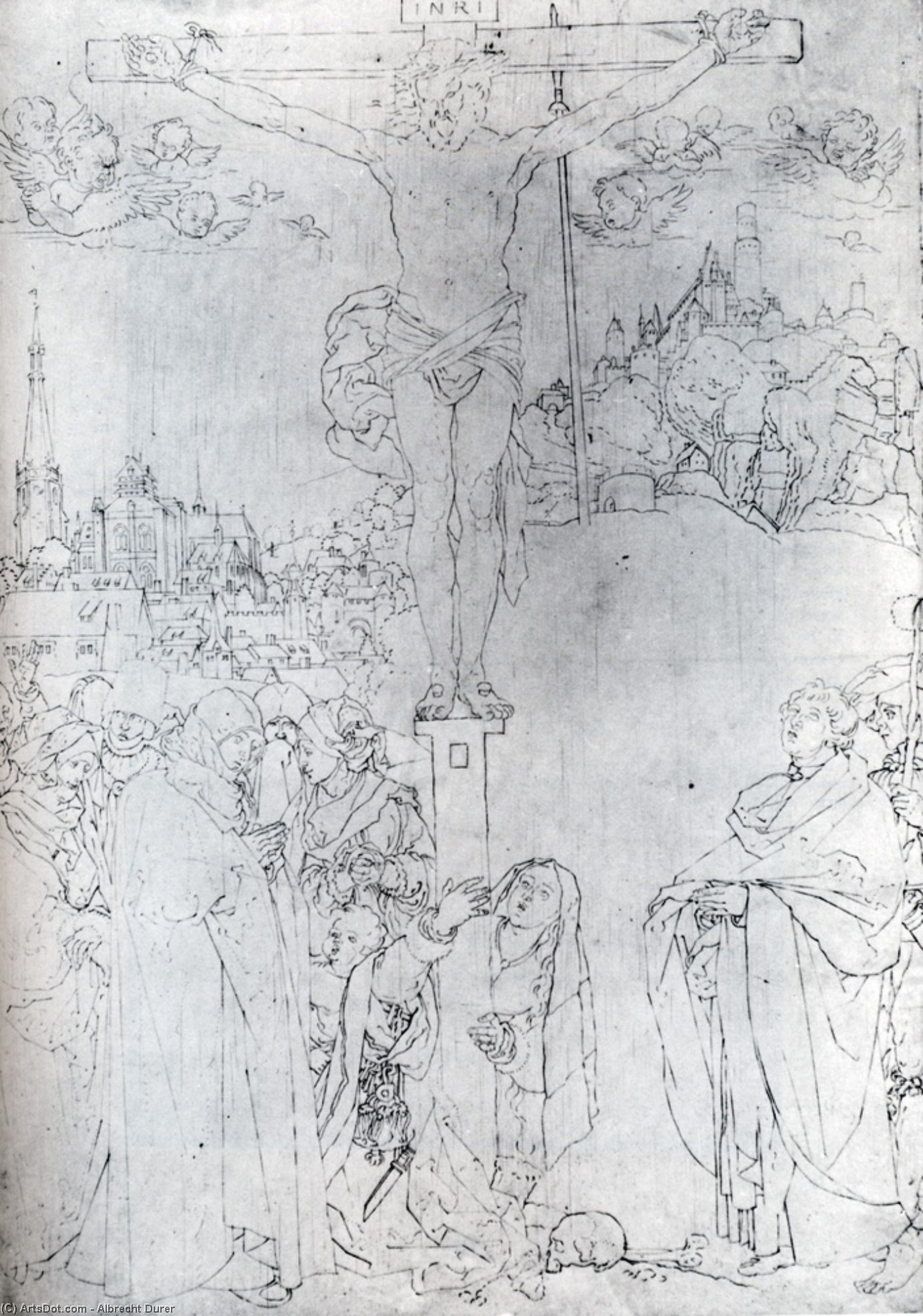 WikiOO.org - Encyclopedia of Fine Arts - Lukisan, Artwork Albrecht Durer - Crucifixion With Many Figures