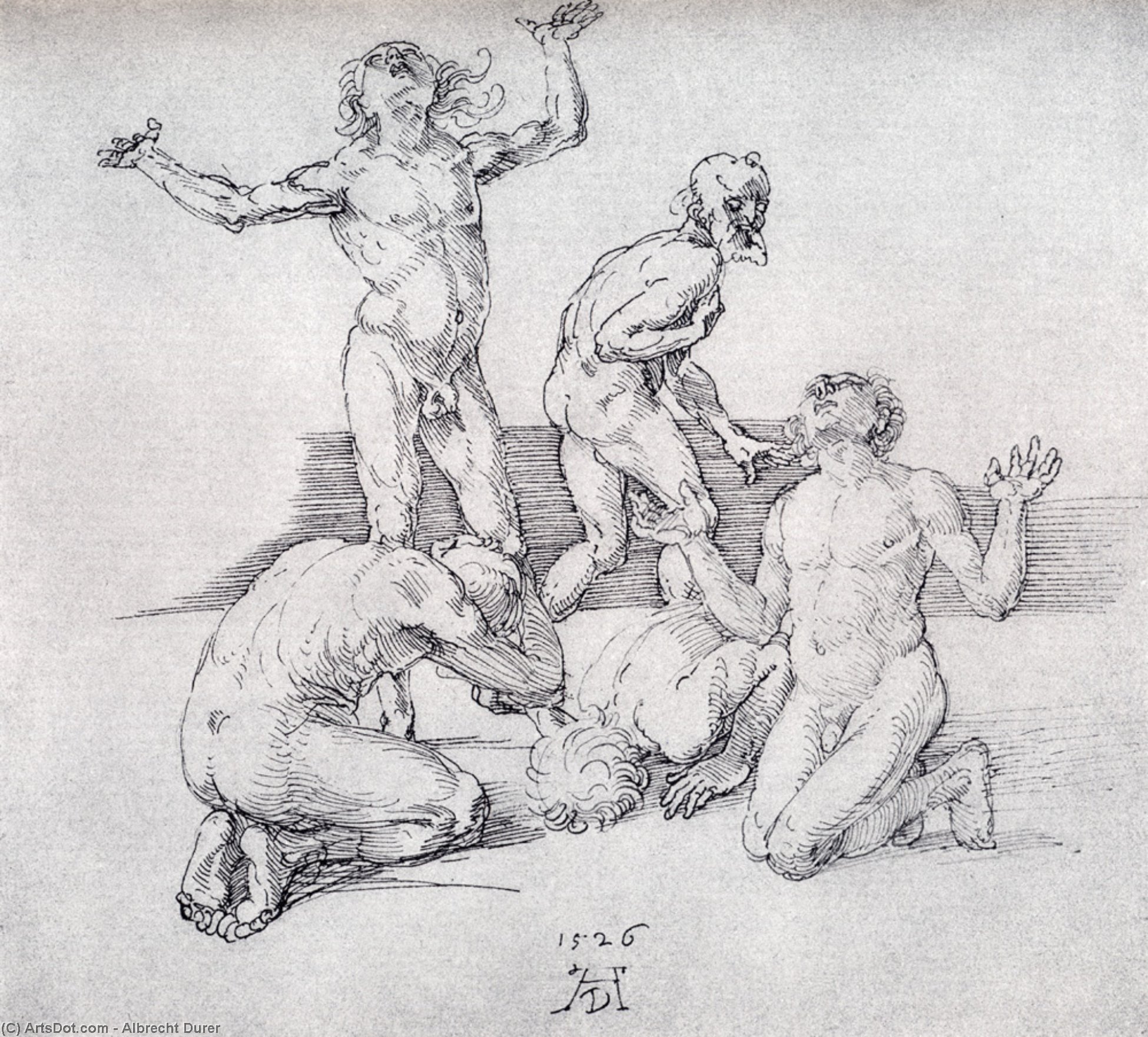 WikiOO.org - Encyclopedia of Fine Arts - Lukisan, Artwork Albrecht Durer - Five Male Nudes