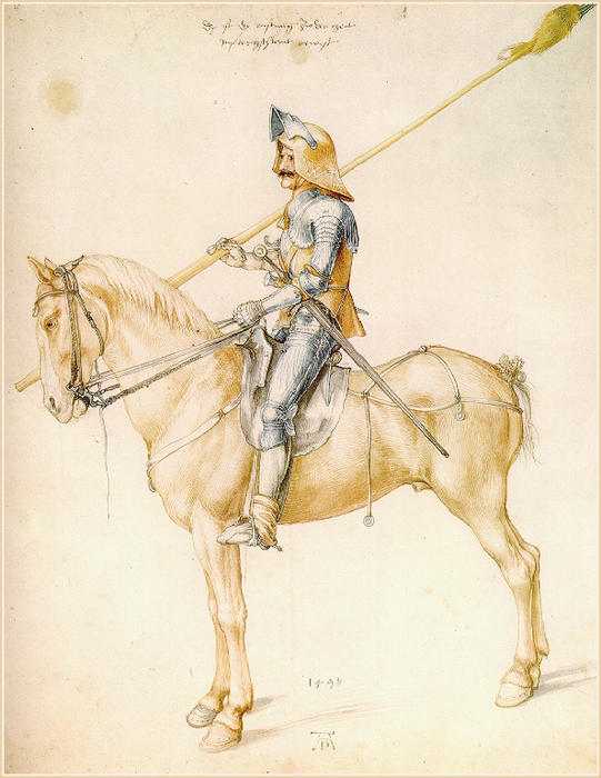 WikiOO.org - Encyclopedia of Fine Arts - Maleri, Artwork Albrecht Durer - Knight On Horseback