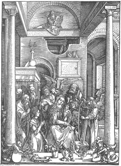 Wikioo.org - The Encyclopedia of Fine Arts - Painting, Artwork by Albrecht Durer - Life Of The Virgin. 19. The Virgin Worshipped By Angels And Saints