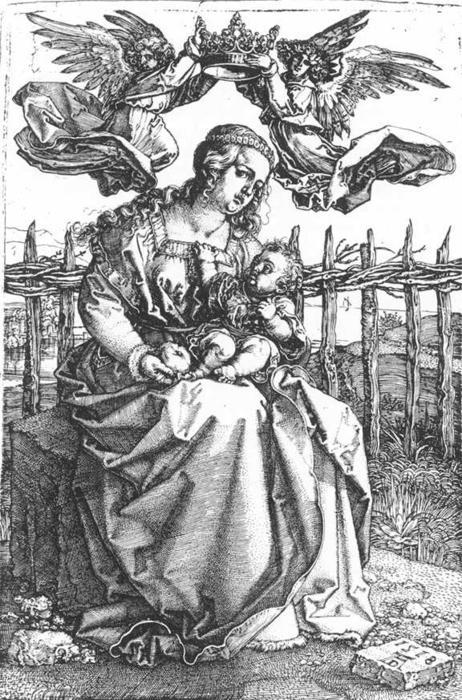 WikiOO.org - Encyclopedia of Fine Arts - Lukisan, Artwork Albrecht Durer - Madonna Crowned by Two Angels