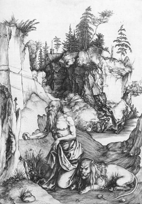 Wikioo.org - สารานุกรมวิจิตรศิลป์ - จิตรกรรม Albrecht Durer - St Jerome Penitent in the Wilderness