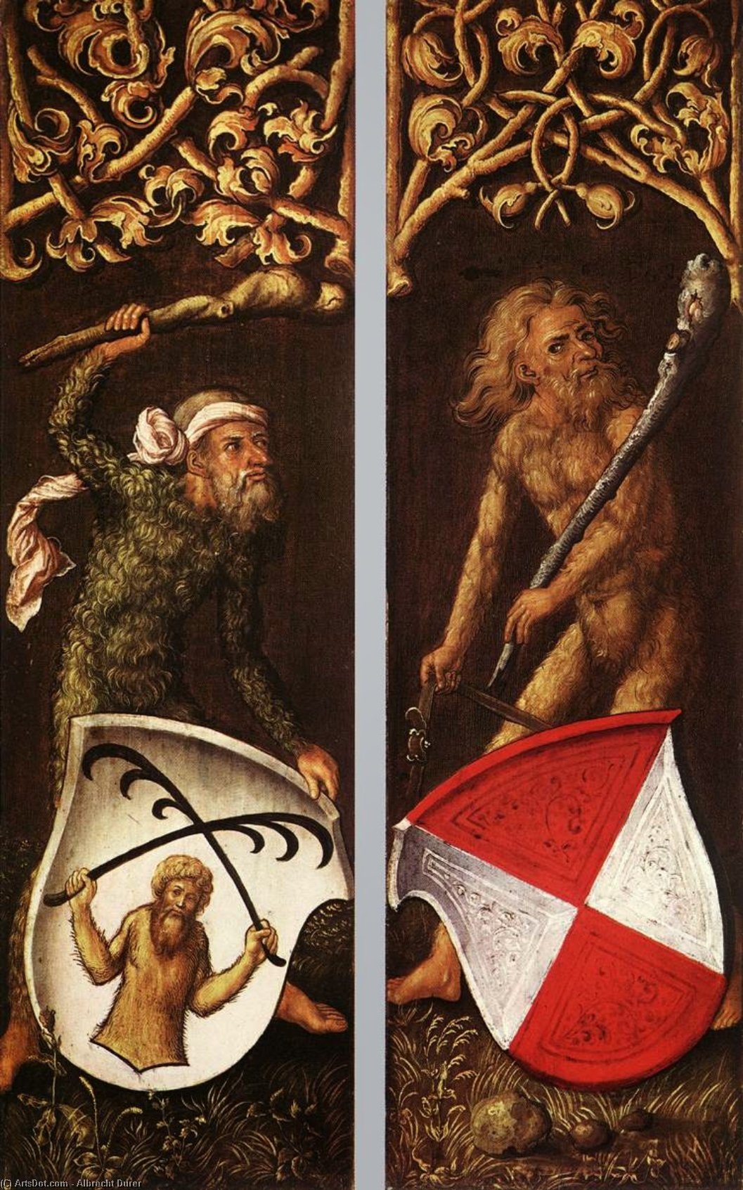 Wikioo.org - The Encyclopedia of Fine Arts - Painting, Artwork by Albrecht Durer - Sylvan Men with Heraldic Shields