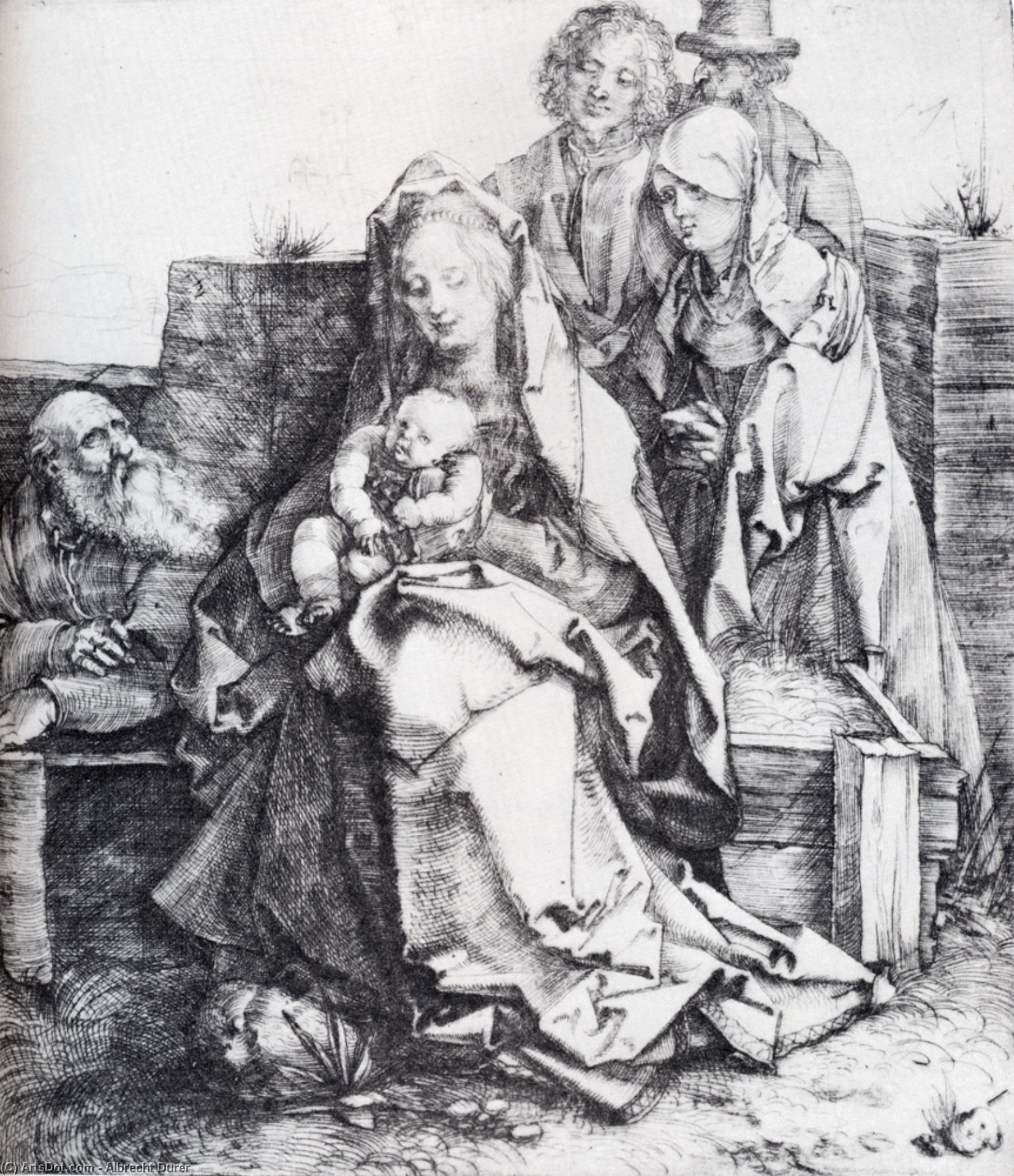 WikiOO.org - 백과 사전 - 회화, 삽화 Albrecht Durer - The Holy Family with St John, The Magdalen and Nicodemus