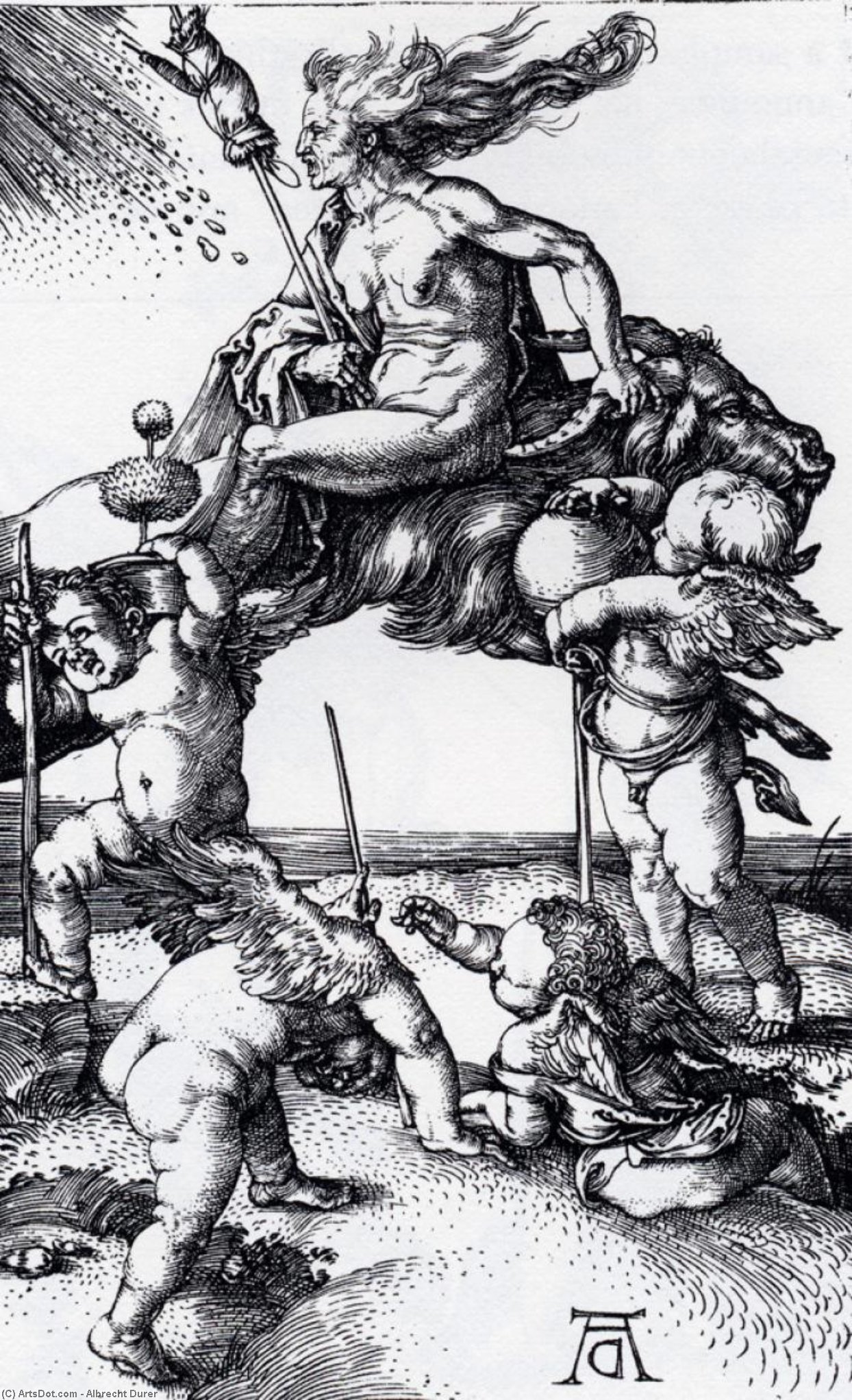 WikiOO.org - Enciklopedija likovnih umjetnosti - Slikarstvo, umjetnička djela Albrecht Durer - Witch Riding Backwards On A Goat