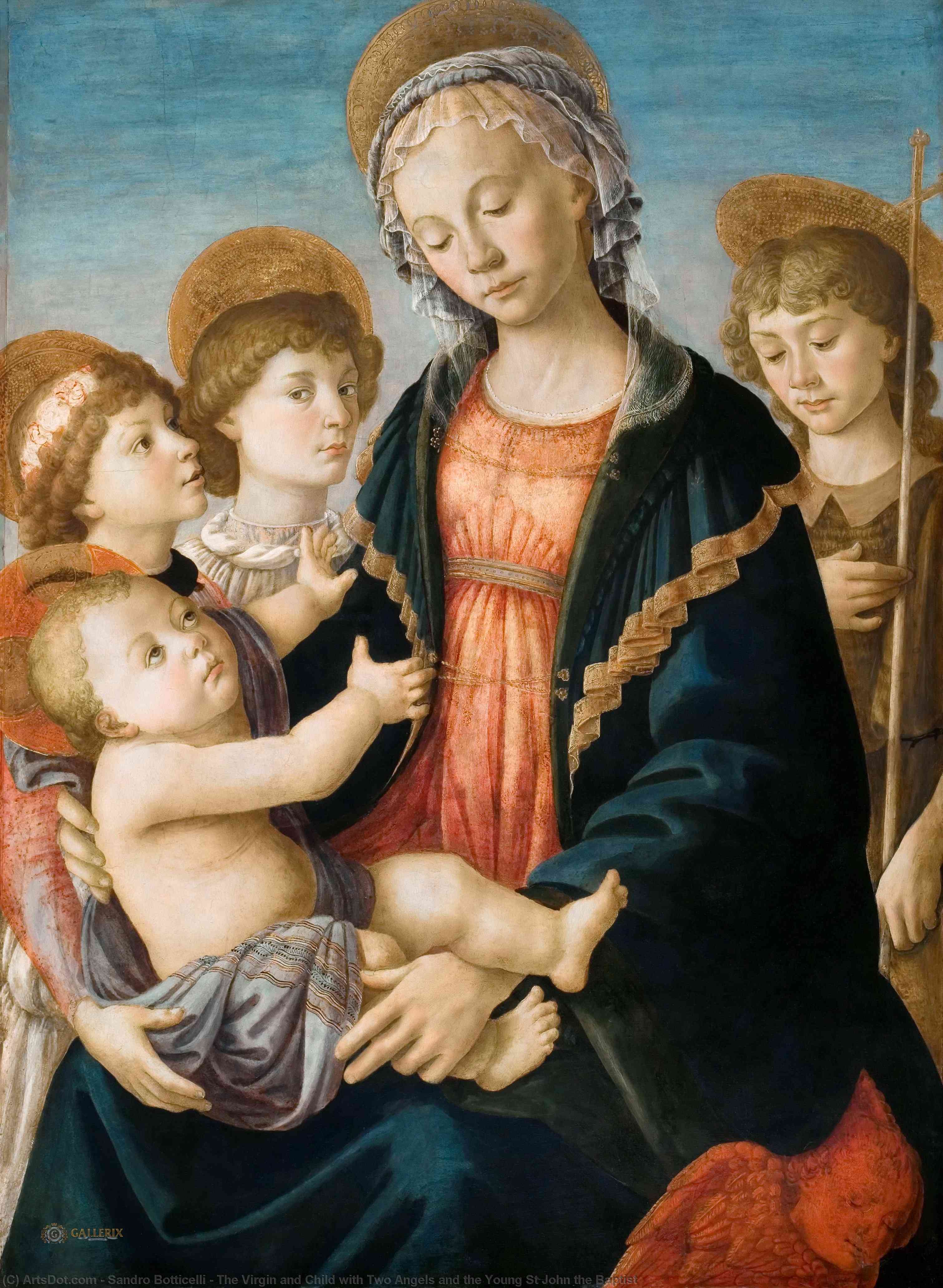 Wikioo.org – L'Enciclopedia delle Belle Arti - Pittura, Opere di Sandro Botticelli - la vergine e il bambino con due angeli e i giovani san john il battista