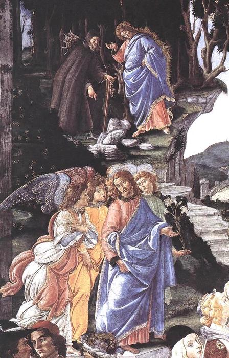 Wikioo.org - The Encyclopedia of Fine Arts - Painting, Artwork by Sandro Botticelli - Three Temptations of Christ (detail 1) (Cappella Sistina, Vatican)