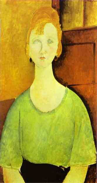 Wikioo.org - The Encyclopedia of Fine Arts - Painting, Artwork by Amedeo Modigliani - Girl in a Green Blouse
