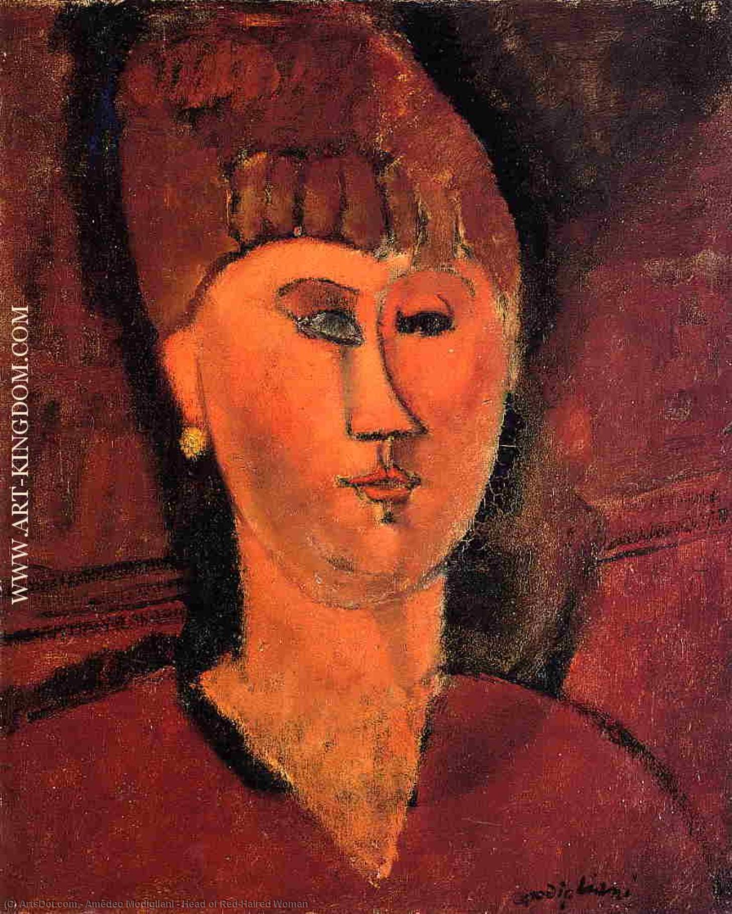 Wikioo.org - The Encyclopedia of Fine Arts - Painting, Artwork by Amedeo Modigliani - Head of Red-Haired Woman