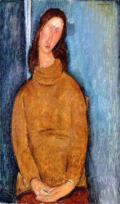 Wikioo.org - The Encyclopedia of Fine Arts - Painting, Artwork by Amedeo Modigliani - Jeanne Hebuterne in a Yellow Jumper