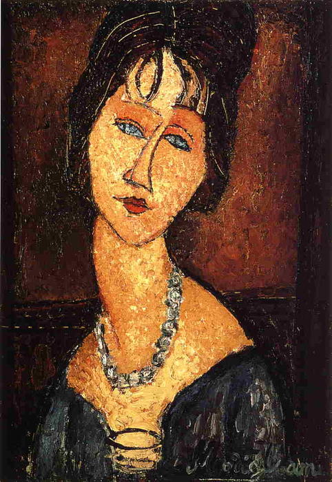 Wikioo.org - The Encyclopedia of Fine Arts - Painting, Artwork by Amedeo Modigliani - Jeanne Hebuterne with Necklace