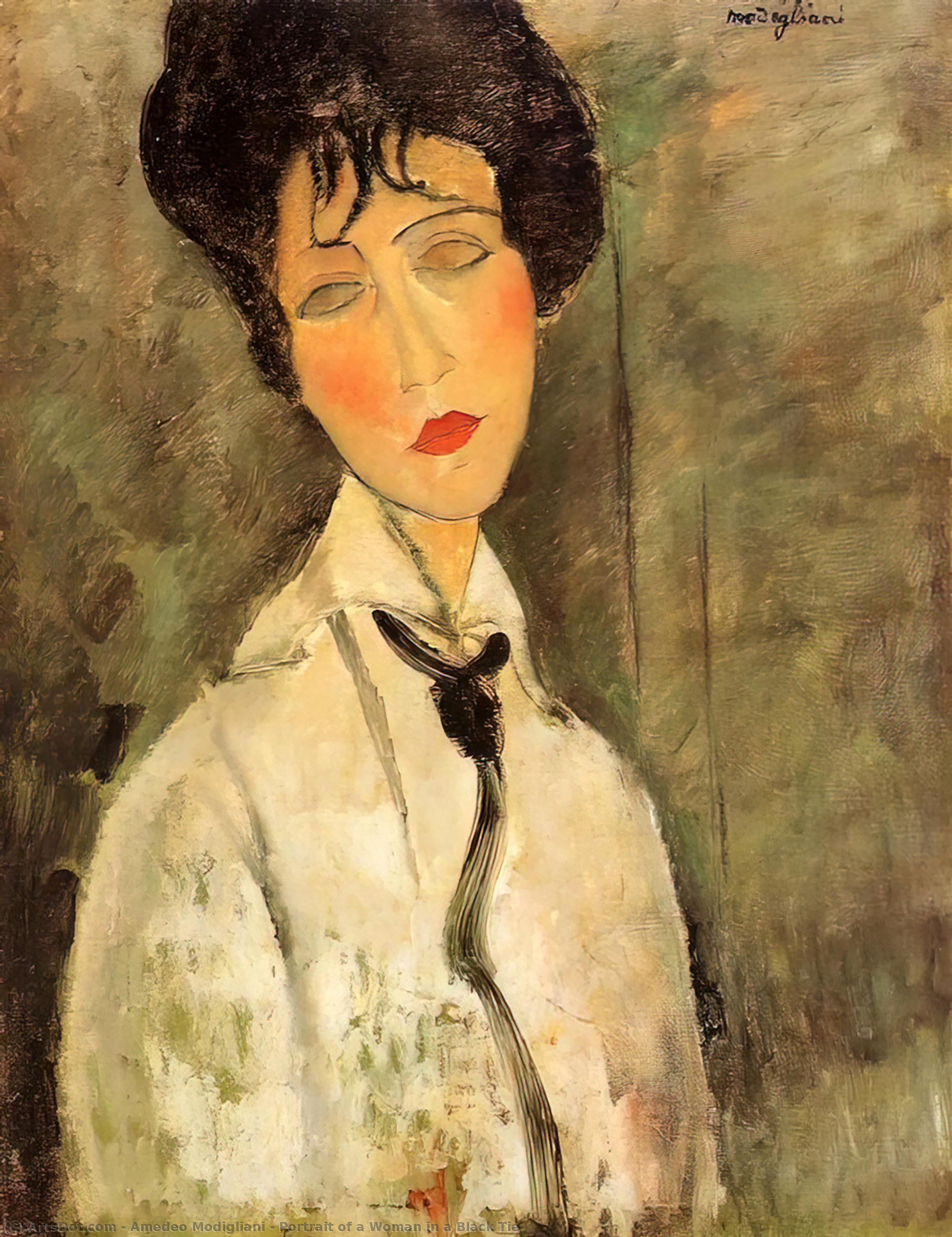 Wikoo.org - موسوعة الفنون الجميلة - اللوحة، العمل الفني Amedeo Modigliani - Portrait of a Woman in a Black Tie