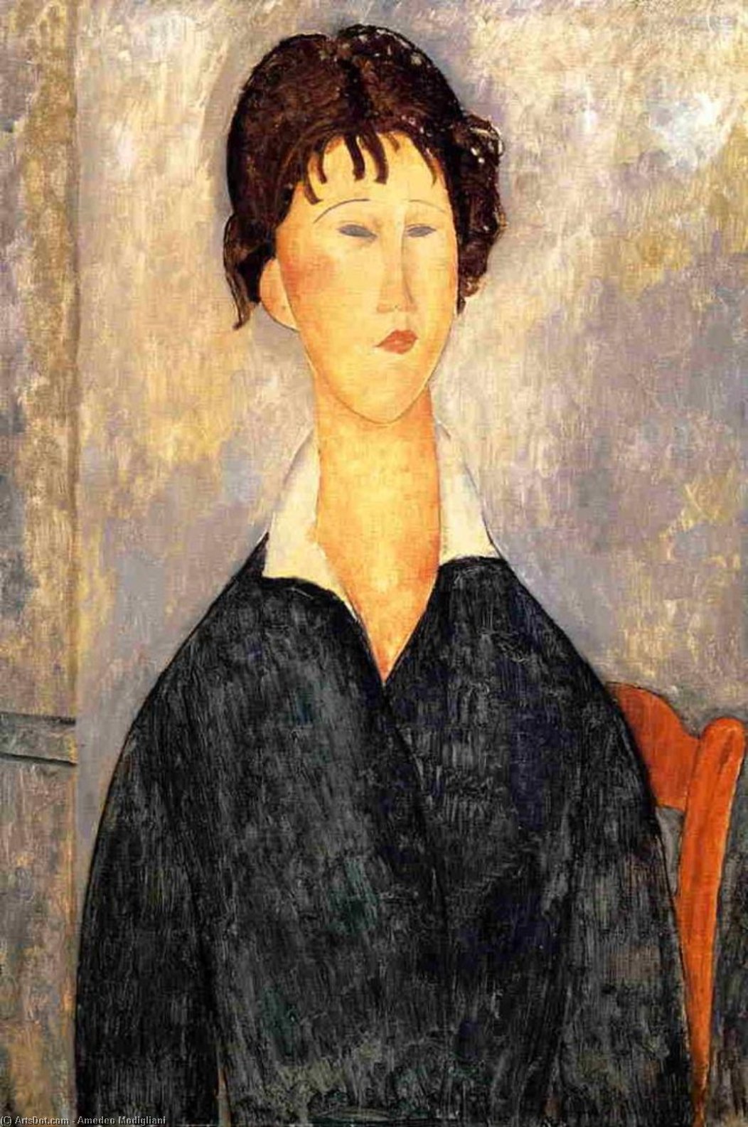WikiOO.org – 美術百科全書 - 繪畫，作品 Amedeo Modigliani -  肖像 女性 与  一个  白  领