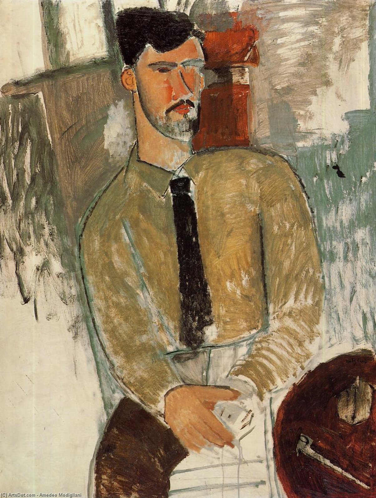 Wikoo.org - موسوعة الفنون الجميلة - اللوحة، العمل الفني Amedeo Modigliani - Portrait of Henri Laurens 1