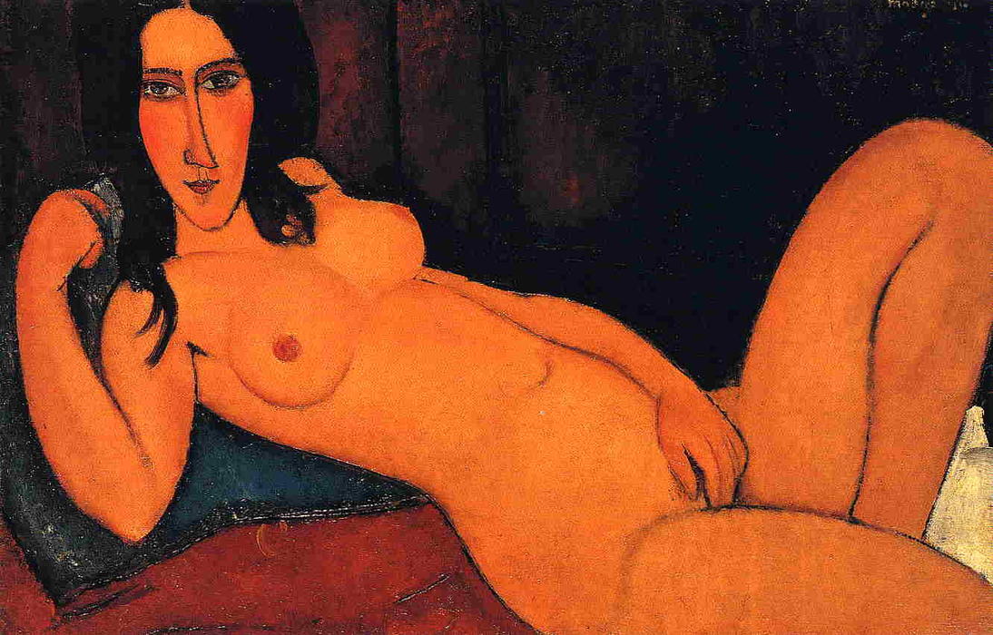 Wikioo.org – La Enciclopedia de las Bellas Artes - Pintura, Obras de arte de Amedeo Modigliani - Desnudo reclinado con el pelo suelto
