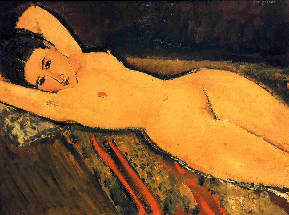 WikiOO.org – 美術百科全書 - 繪畫，作品 Amedeo Modigliani - 斜倚裸体，武器在她的头折叠