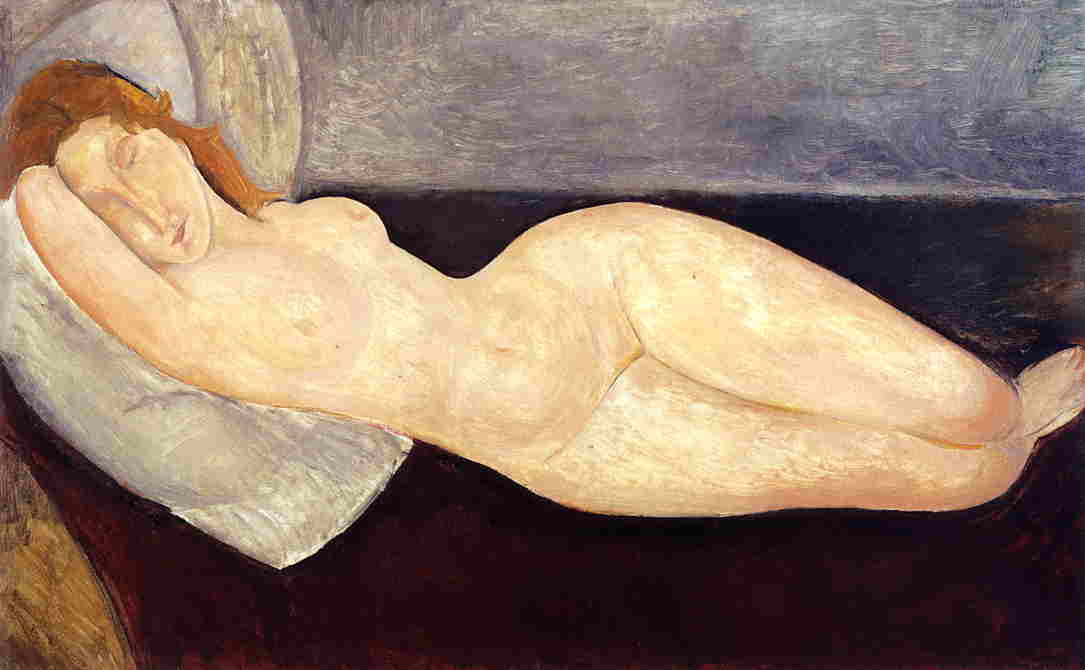 Wikioo.org - The Encyclopedia of Fine Arts - Painting, Artwork by Amedeo Modigliani - Reclining Nude, Head on Right Arm