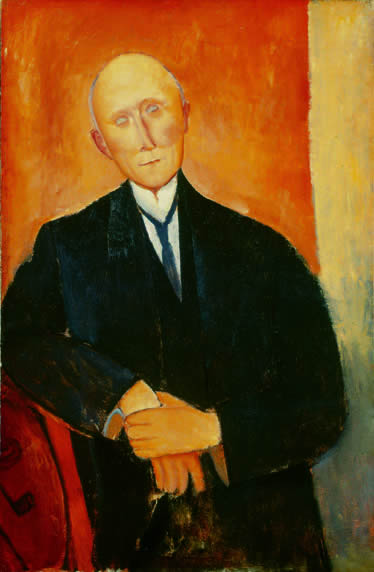 WikiOO.org - Enciklopedija likovnih umjetnosti - Slikarstvo, umjetnička djela Amedeo Modigliani - Seated Man with Orange Background