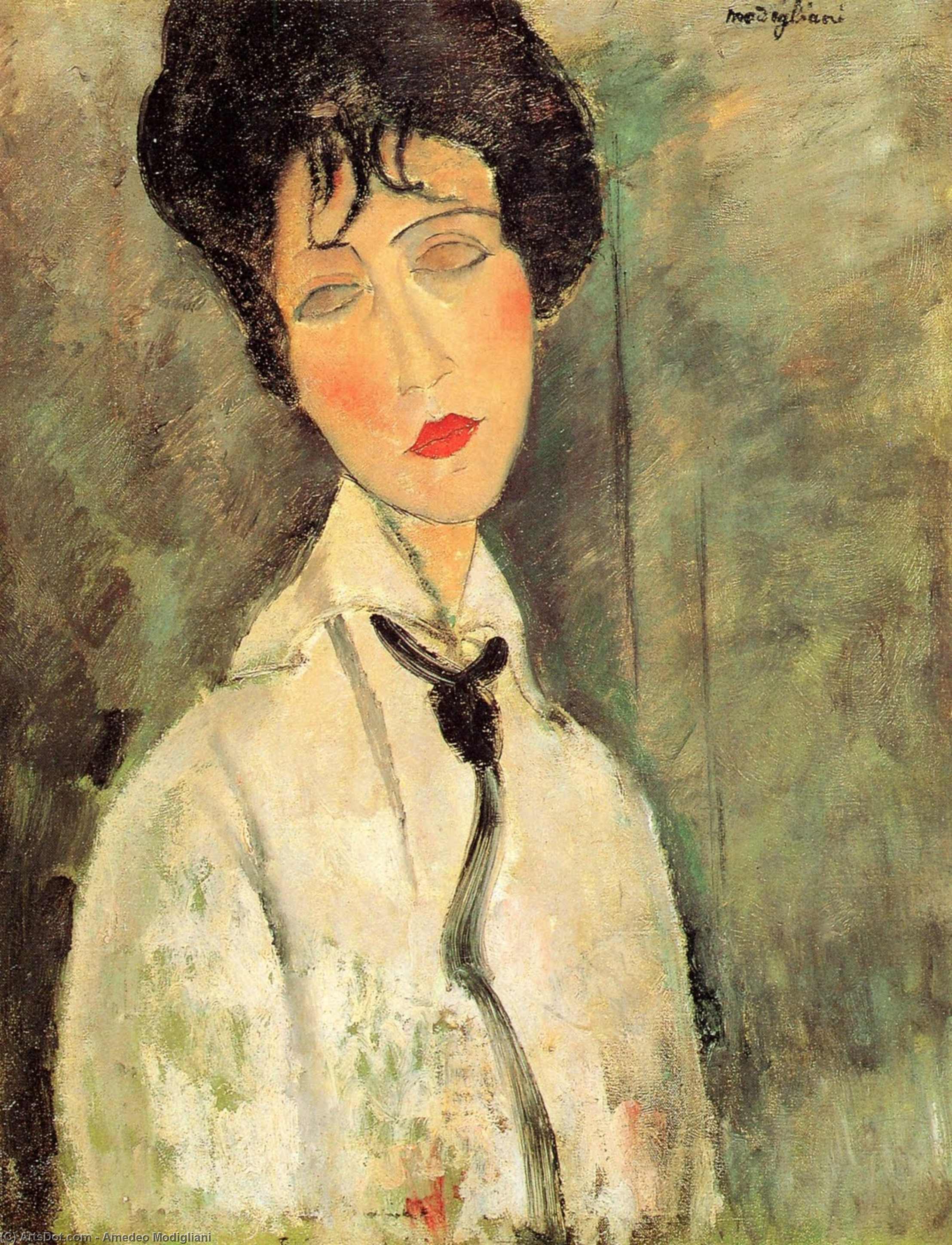 Wikioo.org - สารานุกรมวิจิตรศิลป์ - จิตรกรรม Amedeo Modigliani - Woman with a Black Tie