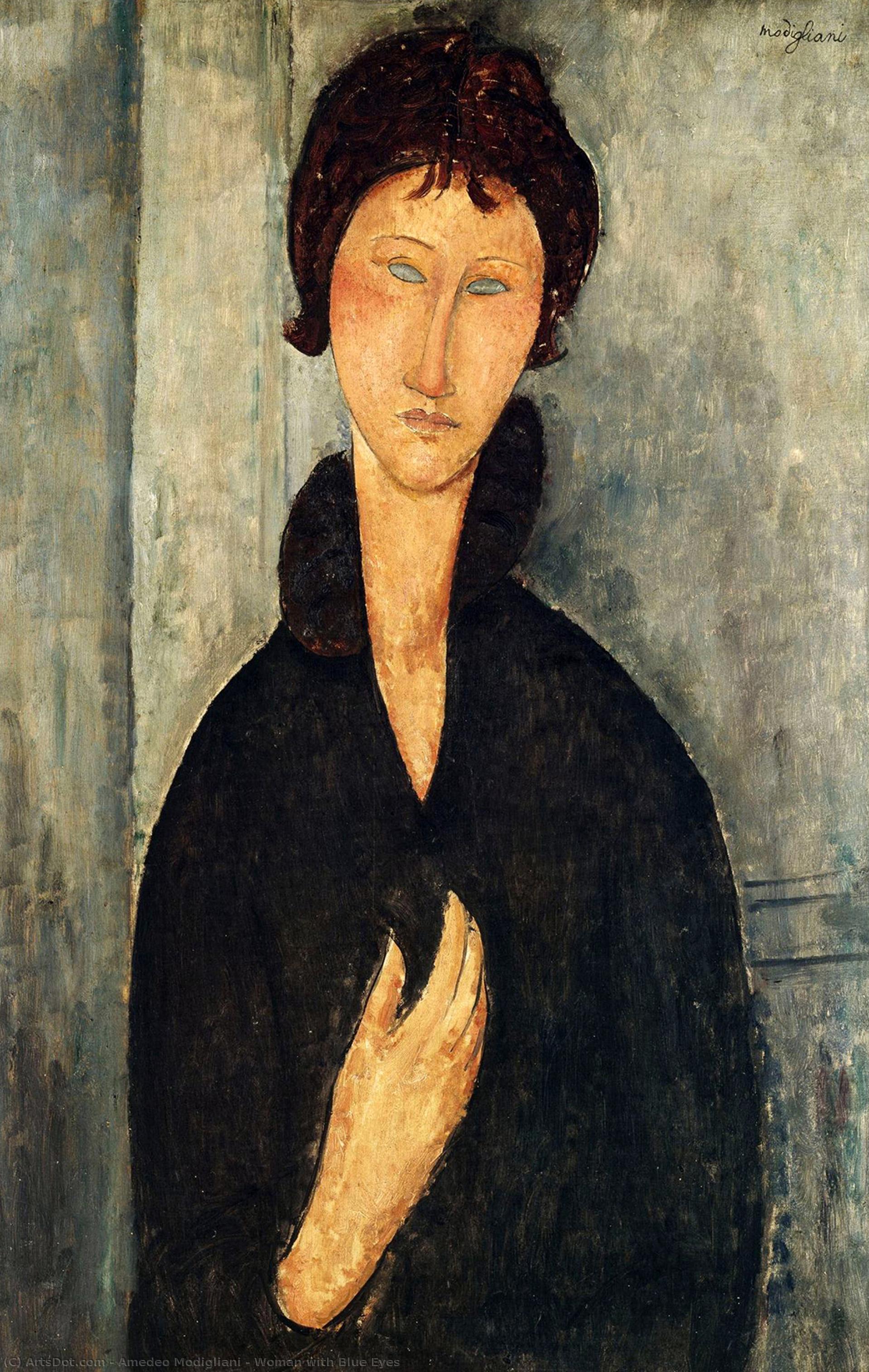 Wikoo.org - موسوعة الفنون الجميلة - اللوحة، العمل الفني Amedeo Modigliani - Woman with Blue Eyes