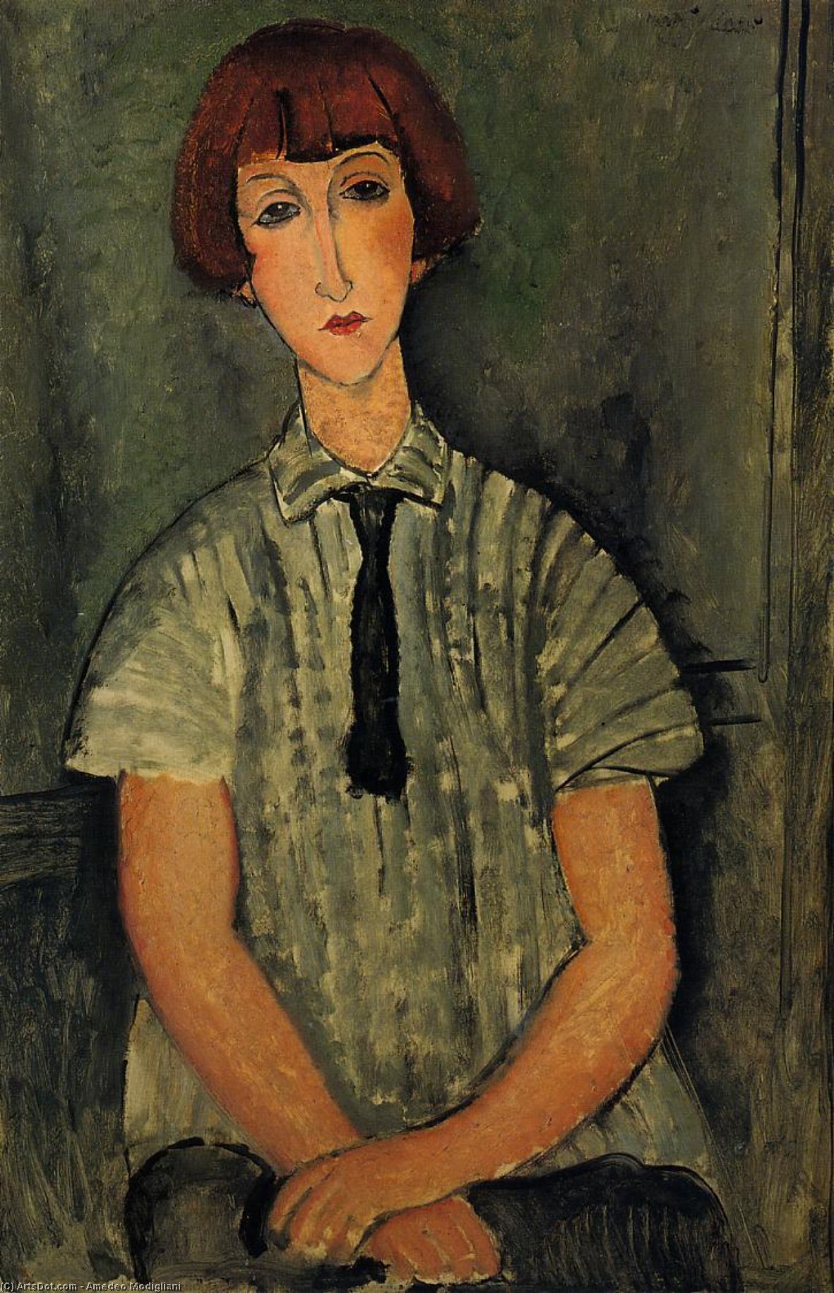 Wikioo.org - Bách khoa toàn thư về mỹ thuật - Vẽ tranh, Tác phẩm nghệ thuật Amedeo Modigliani - Young Girl in a Striped Blouse
