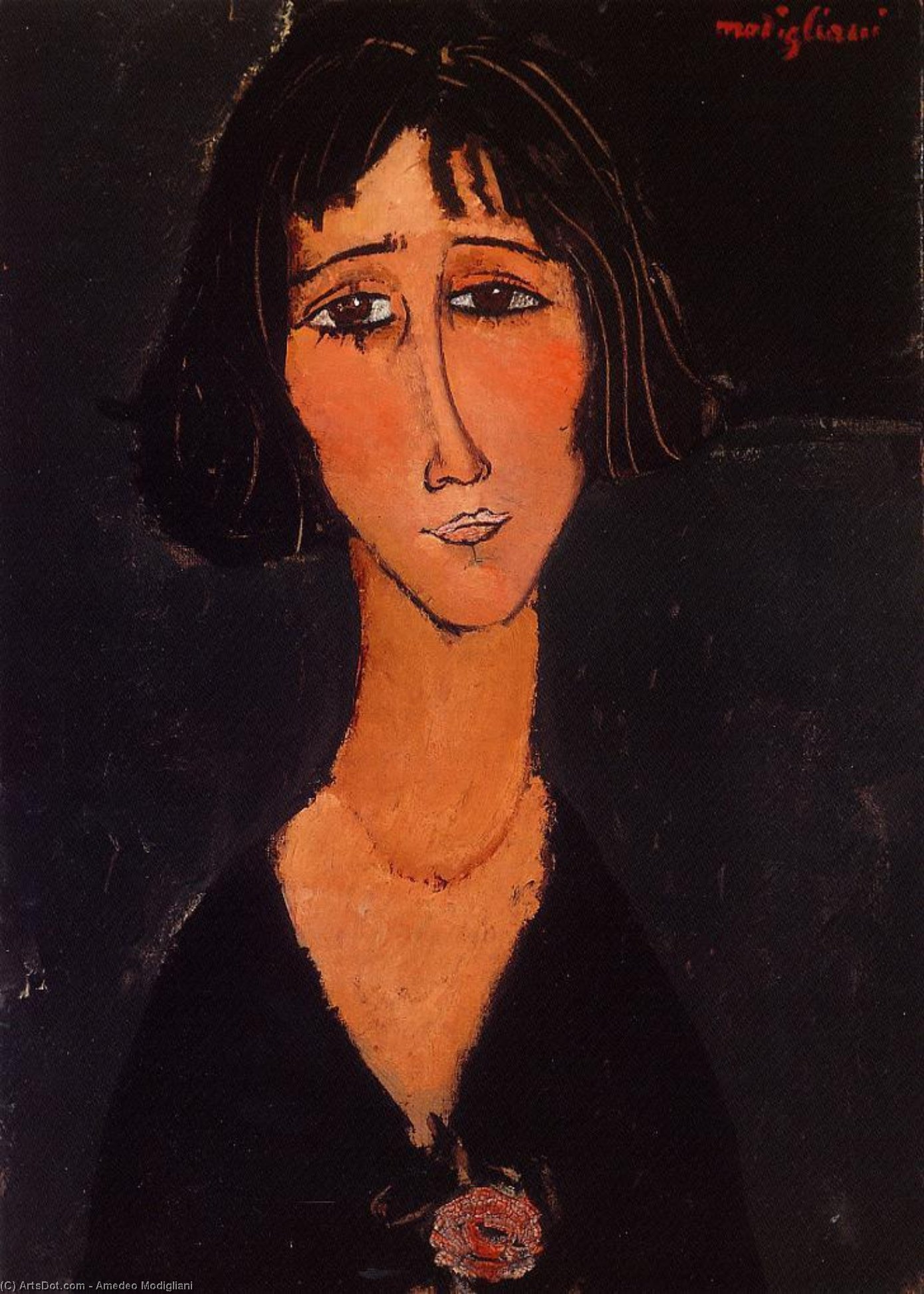 Wikioo.org - The Encyclopedia of Fine Arts - Painting, Artwork by Amedeo Modigliani - Young Girl Wearing a Rose