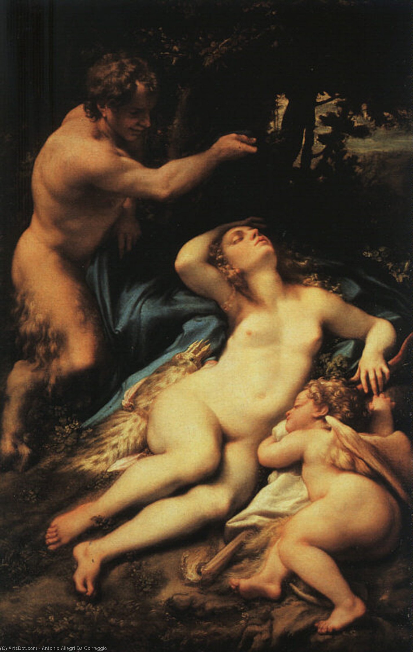 Wikioo.org – La Enciclopedia de las Bellas Artes - Pintura, Obras de arte de Antonio Allegri Da Correggio - Júpiter y Antiophe