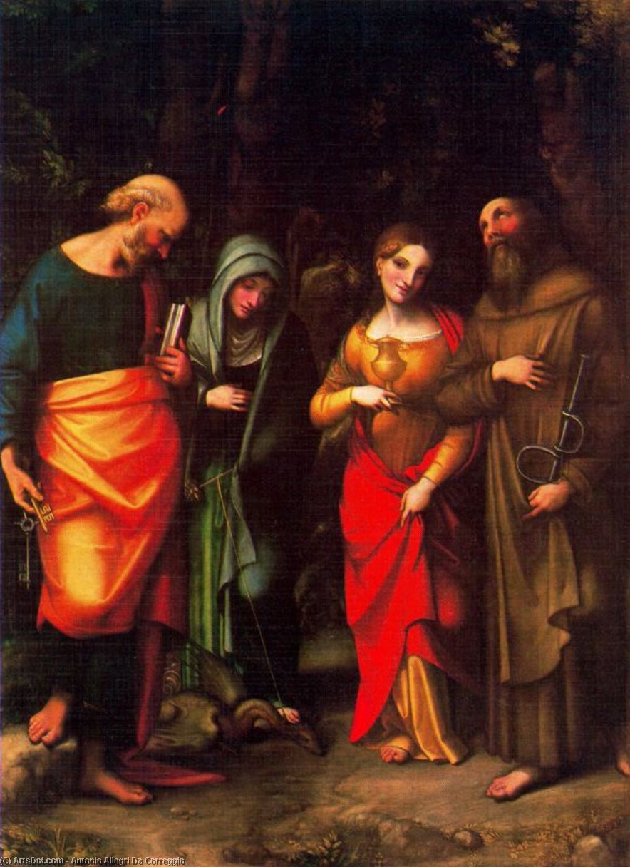 Wikioo.org - The Encyclopedia of Fine Arts - Painting, Artwork by Antonio Allegri Da Correggio - Los santos Pedro, Marta, Maria Magdalena y Leonardo