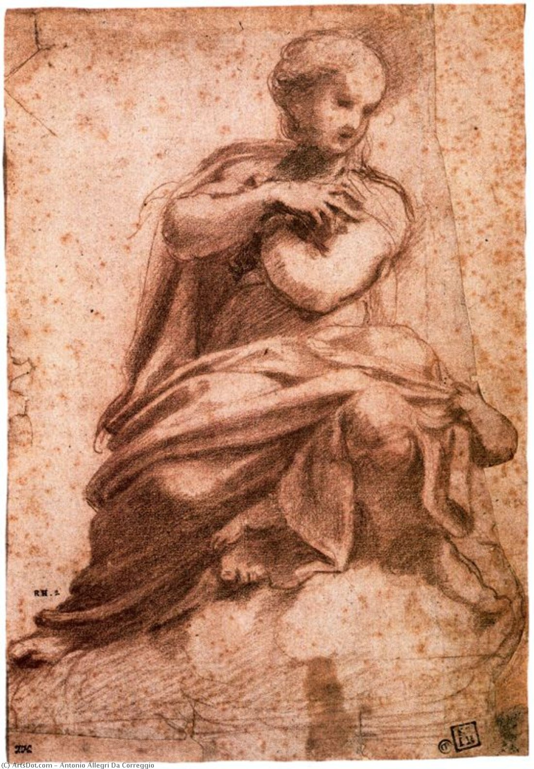 Wikioo.org - The Encyclopedia of Fine Arts - Painting, Artwork by Antonio Allegri Da Correggio - Madonna seated on clouds with putto