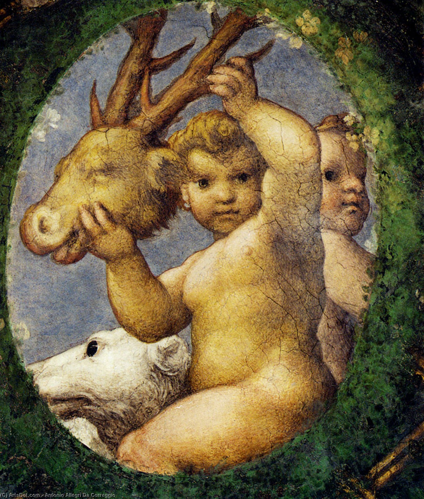 Wikioo.org - The Encyclopedia of Fine Arts - Painting, Artwork by Antonio Allegri Da Correggio - Putto With Hunting Trophy