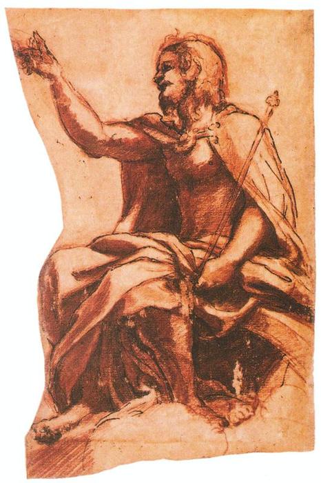 WikiOO.org - دایره المعارف هنرهای زیبا - نقاشی، آثار هنری Antonio Allegri Da Correggio - Seated male figure in profile, draped 1