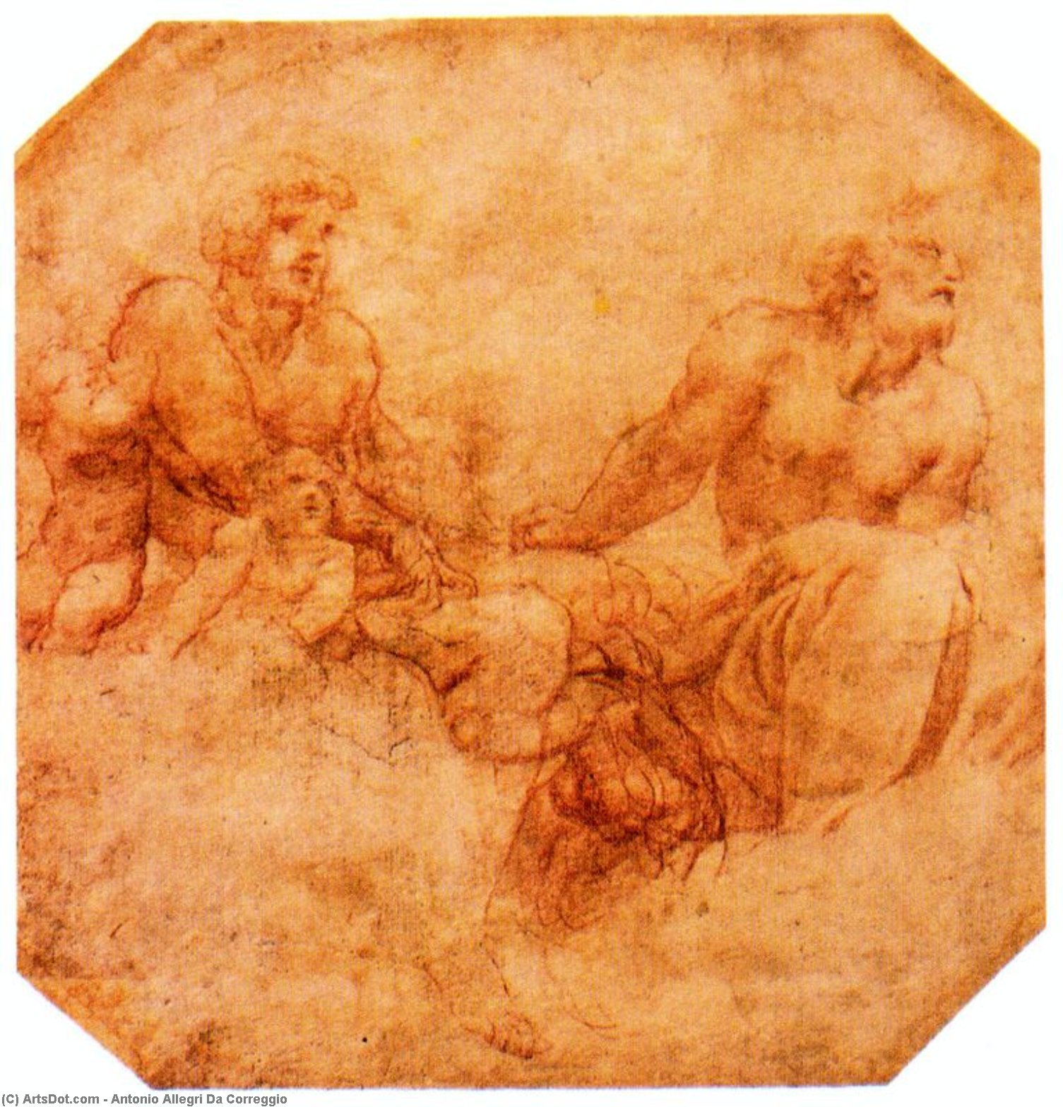 WikiOO.org - 百科事典 - 絵画、アートワーク Antonio Allegri Da Correggio - 以下のための研究 二つ  使徒  と一緒に  puttoの複数形