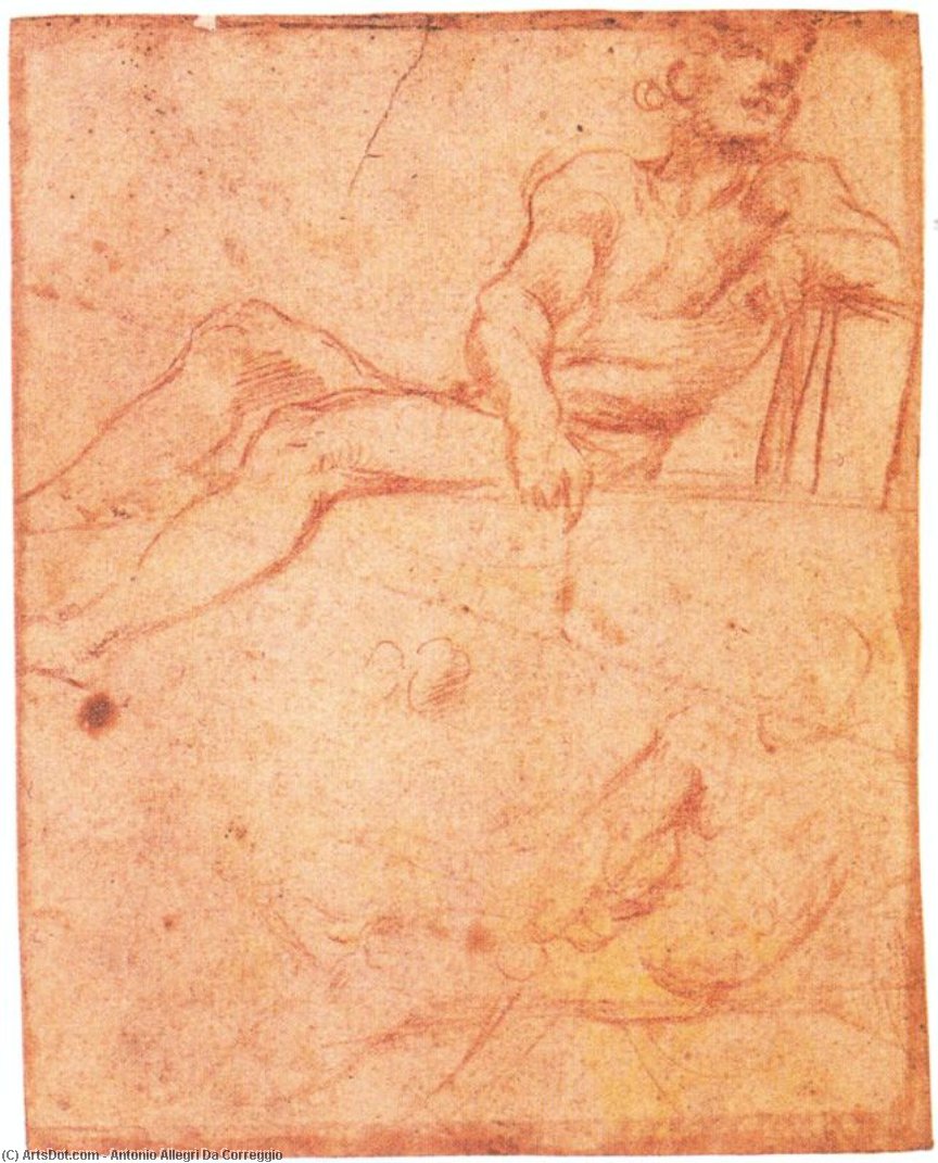Wikioo.org - The Encyclopedia of Fine Arts - Painting, Artwork by Antonio Allegri Da Correggio - Two studies for a seated male figure