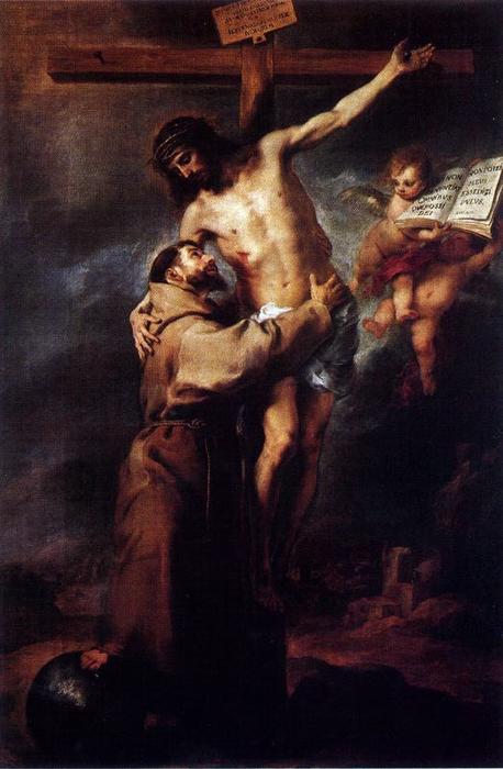 Wikoo.org - موسوعة الفنون الجميلة - اللوحة، العمل الفني Bartolome Esteban Murillo - San Francisco abrazando a Cristo en la cruz