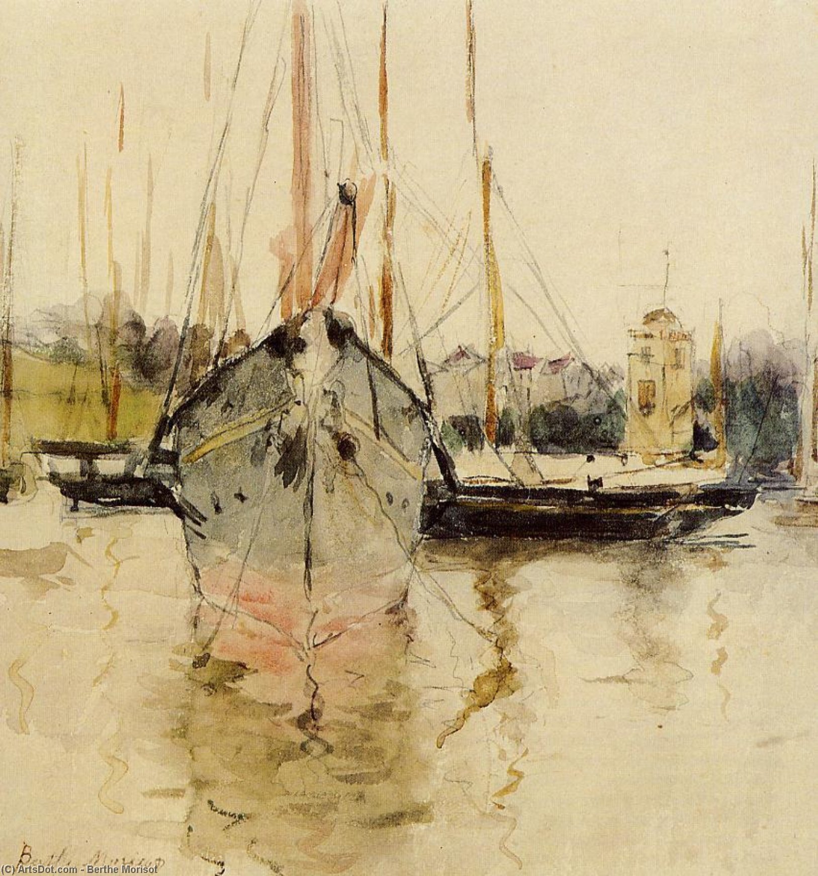 WikiOO.org - Enciklopedija dailės - Tapyba, meno kuriniai Berthe Morisot - Boats - Entry to the Medina in the Isle of Wight (aka pugad baboy)