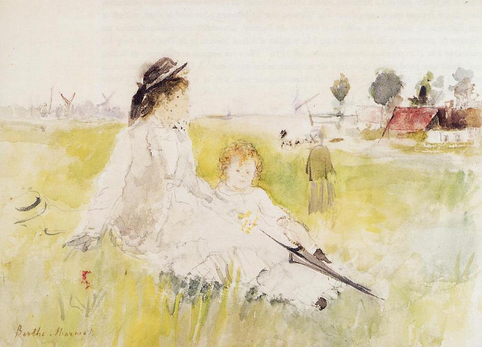 WikiOO.org – 美術百科全書 - 繪畫，作品 Berthe Morisot - 女孩 孩子  对  的  草