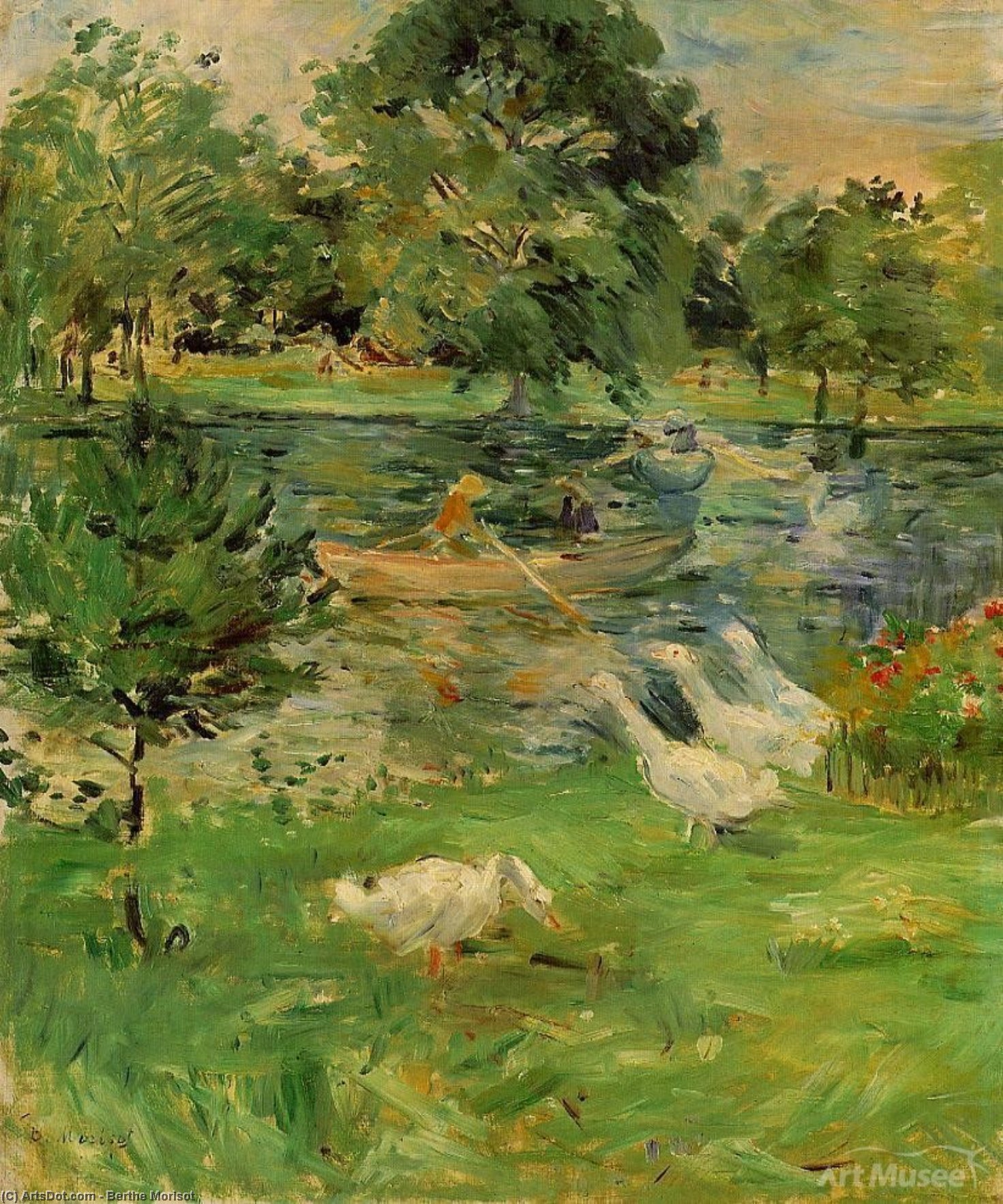 Wikioo.org - The Encyclopedia of Fine Arts - Painting, Artwork by Berthe Morisot - Girl in a Boat, with Geese