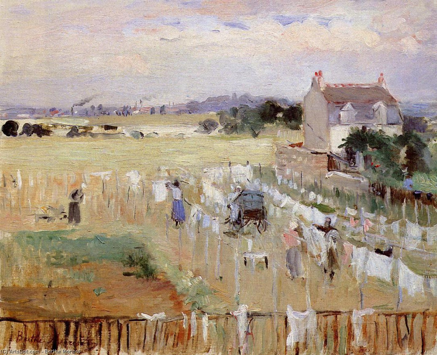 Wikoo.org - موسوعة الفنون الجميلة - اللوحة، العمل الفني Berthe Morisot - Hanging the Laundry out to Dry