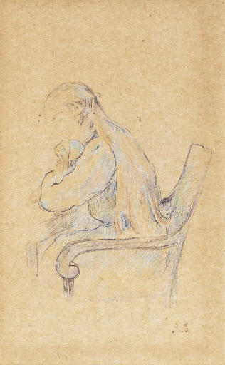 WikiOO.org - Εγκυκλοπαίδεια Καλών Τεχνών - Ζωγραφική, έργα τέχνης Berthe Morisot - Jeune femme assise (Portrait de Julie Manet)