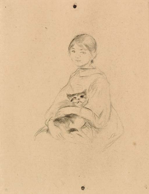 WikiOO.org - אנציקלופדיה לאמנויות יפות - ציור, יצירות אמנות Berthe Morisot - Jeune fille au chat