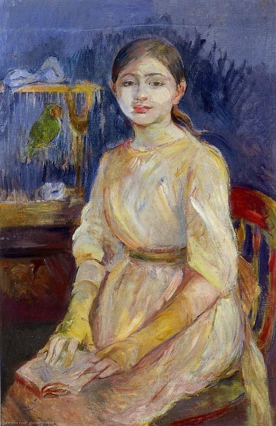 Wikioo.org - The Encyclopedia of Fine Arts - Painting, Artwork by Berthe Morisot - Julie Manet with a Budgie