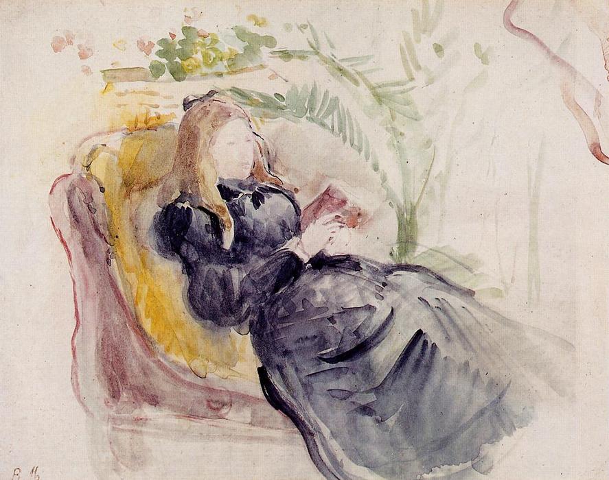 Wikioo.org – L'Encyclopédie des Beaux Arts - Peinture, Oeuvre de Berthe Morisot - julie manet , dans une lecture chaise lounge