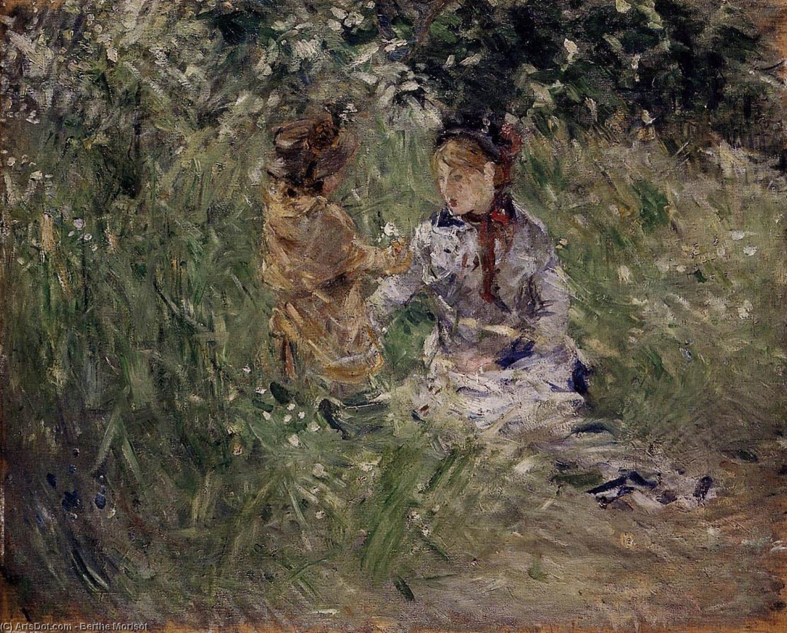 Wikioo.org - The Encyclopedia of Fine Arts - Painting, Artwork by Berthe Morisot - Julie with Pasie in the Garden at Bougival
