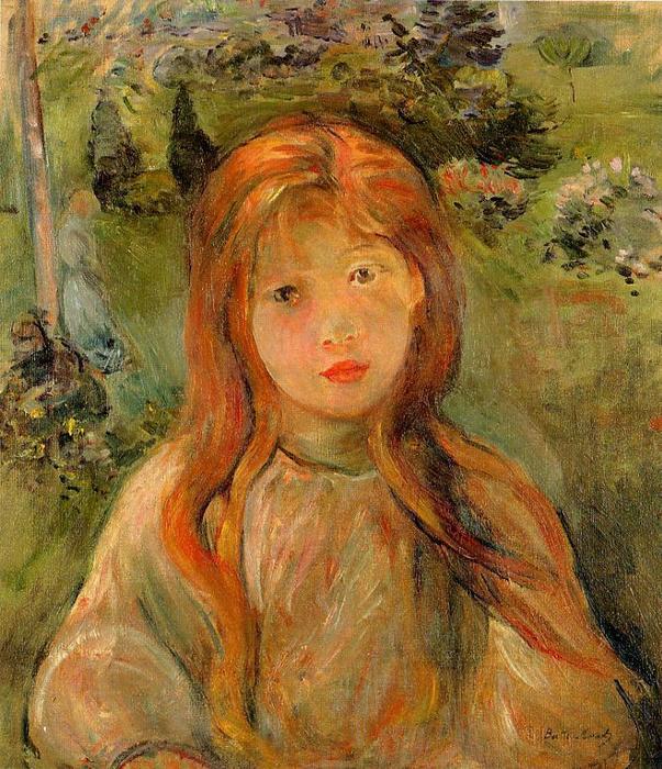 Wikoo.org - موسوعة الفنون الجميلة - اللوحة، العمل الفني Berthe Morisot - Little Girl at Mesnil (Jeanne Bodeau)