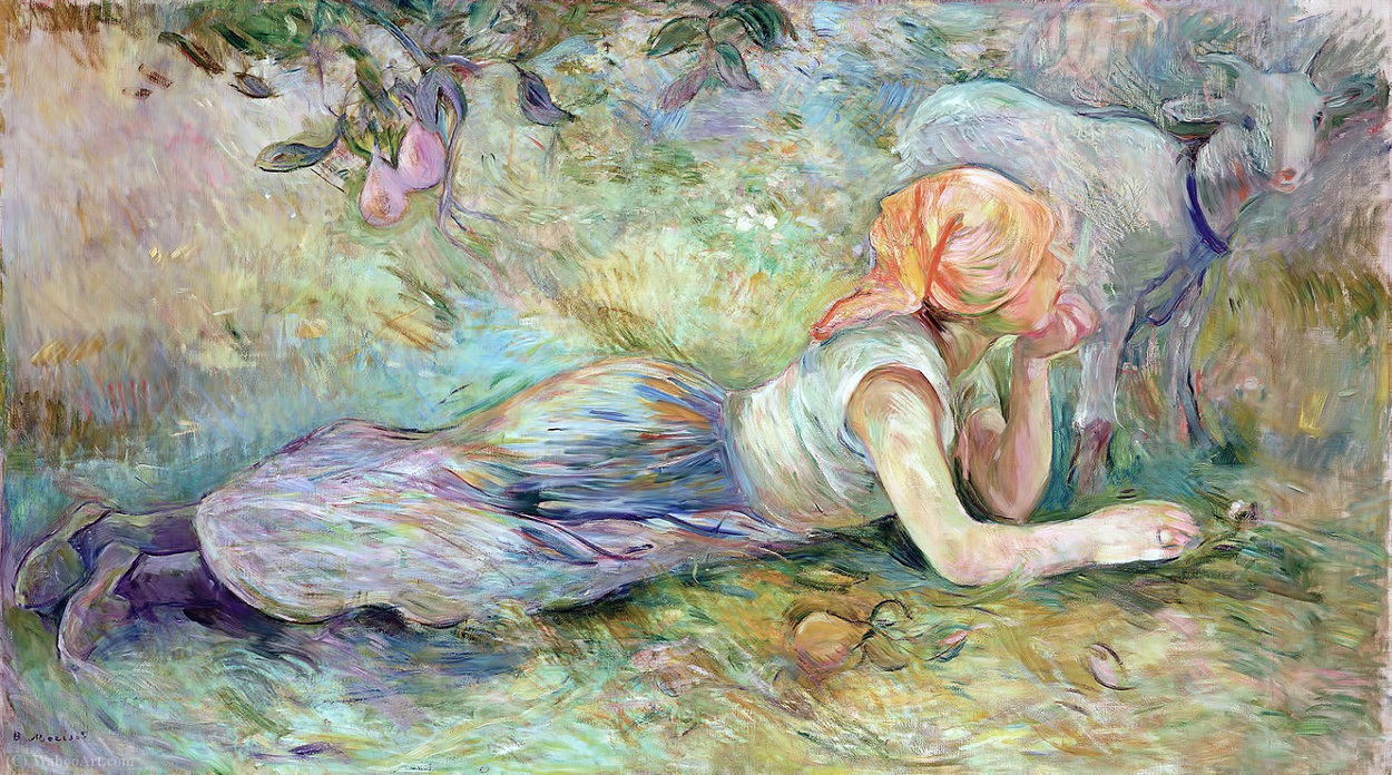 WikiOO.org - 백과 사전 - 회화, 삽화 Berthe Morisot - Shepherdess Laying Down 1