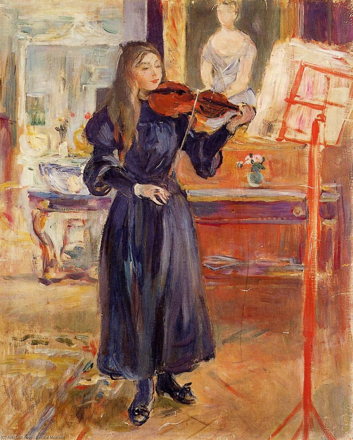 Wikoo.org - موسوعة الفنون الجميلة - اللوحة، العمل الفني Berthe Morisot - Studying the Violin