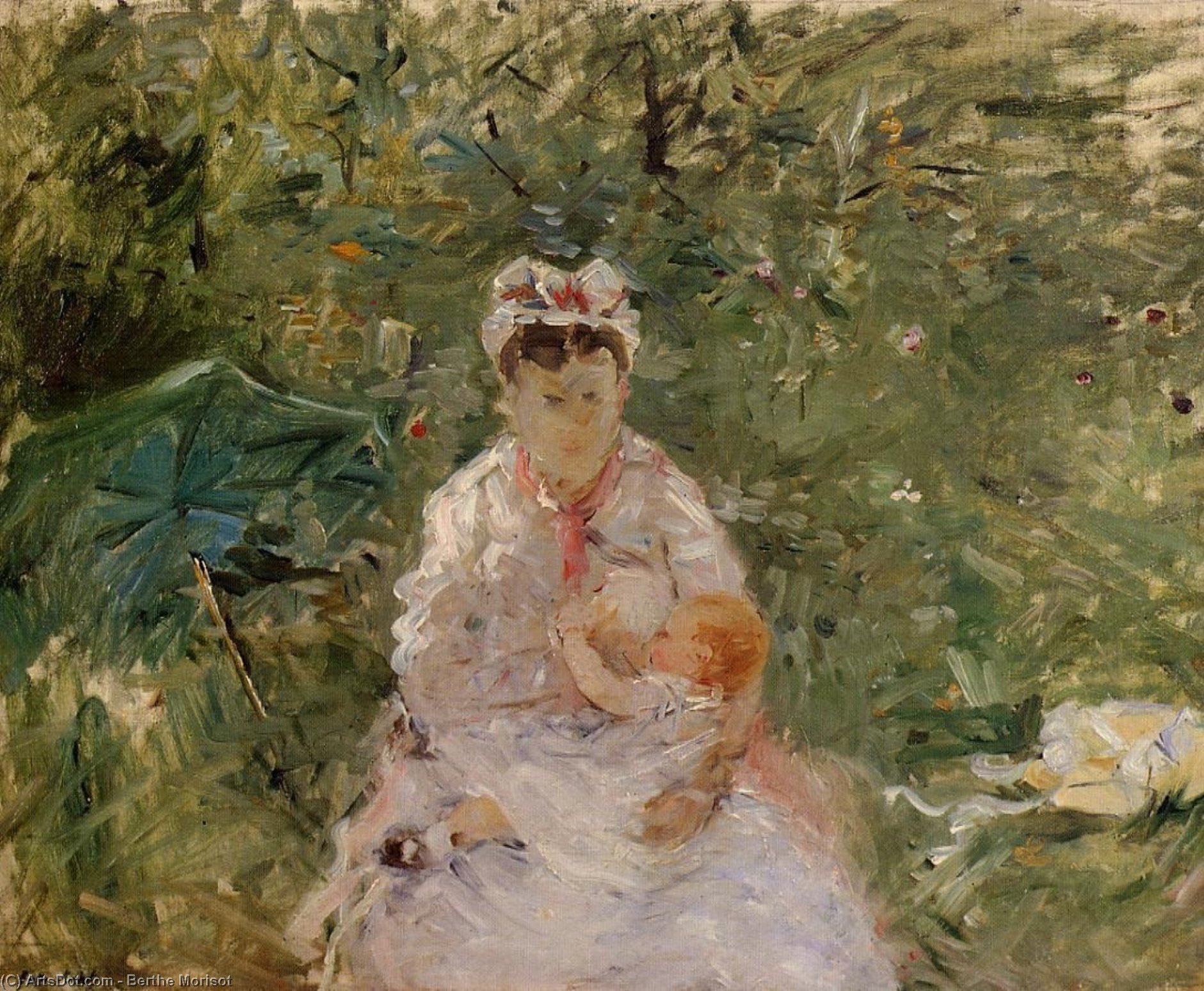 Wikioo.org - The Encyclopedia of Fine Arts - Painting, Artwork by Berthe Morisot - The Wet Nurse Angele Feeding Julie Manet
