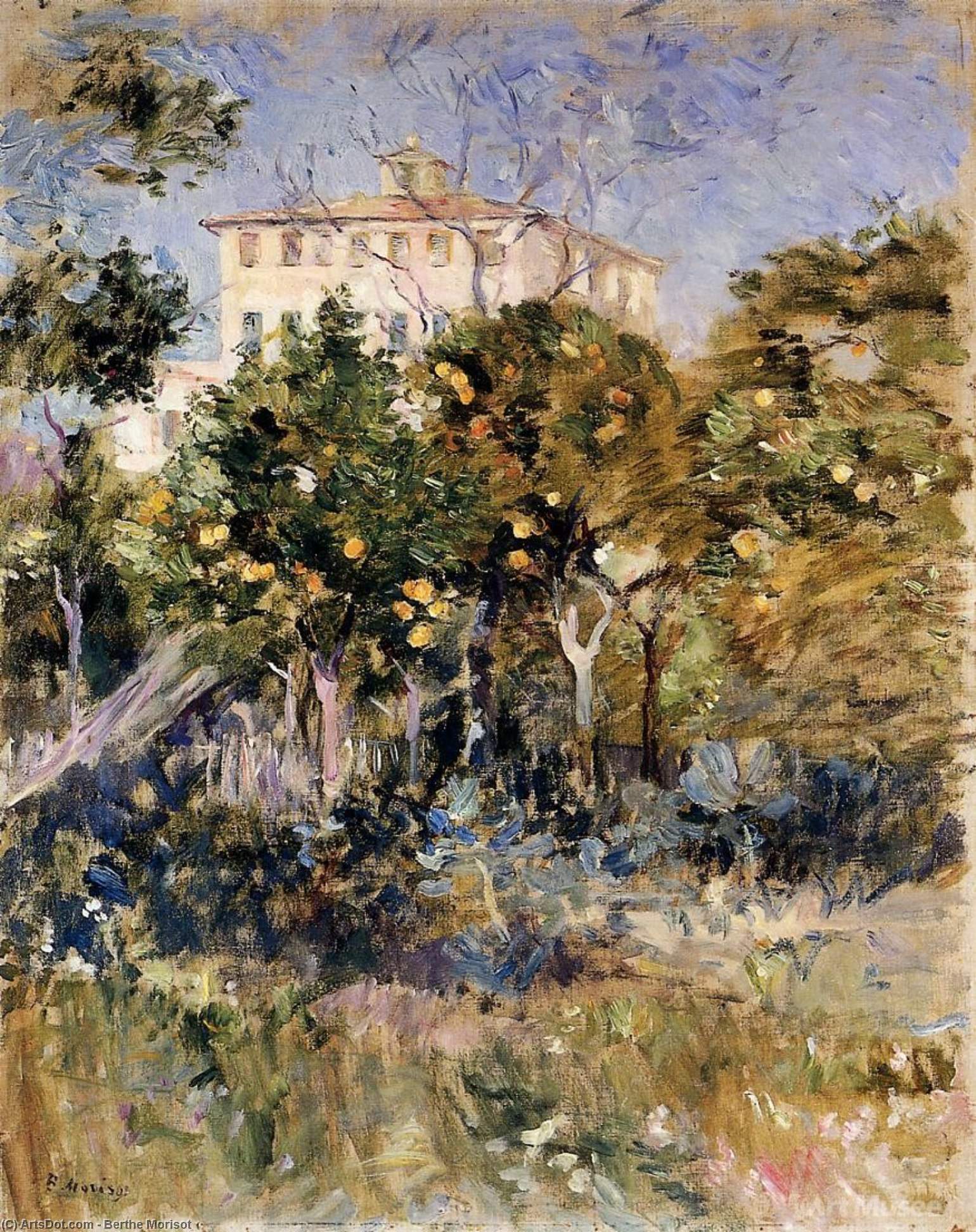 Wikioo.org - The Encyclopedia of Fine Arts - Painting, Artwork by Berthe Morisot - Villa with Orange Trees, Nice