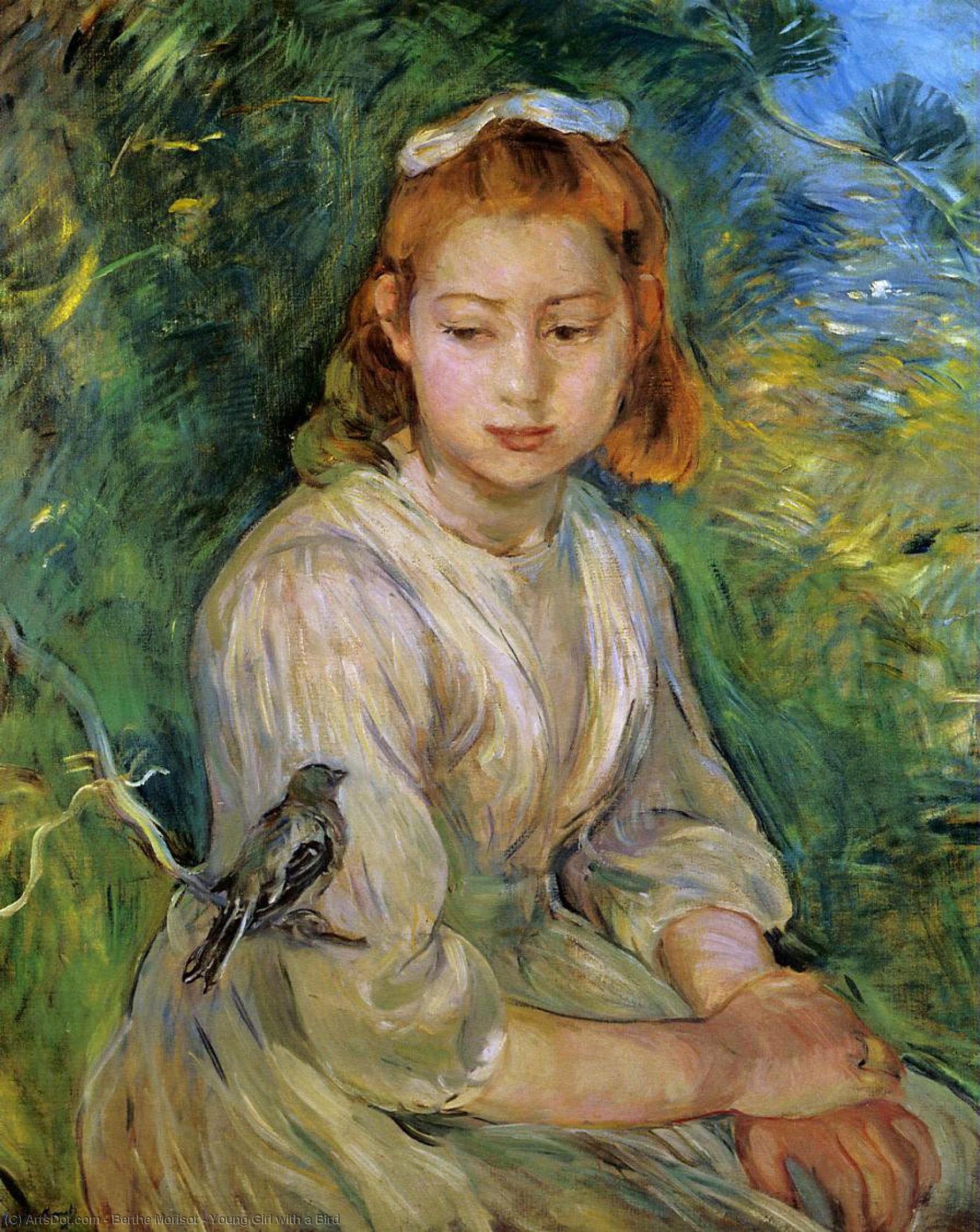 Wikioo.org - The Encyclopedia of Fine Arts - Painting, Artwork by Berthe Morisot - Young Girl with a Bird